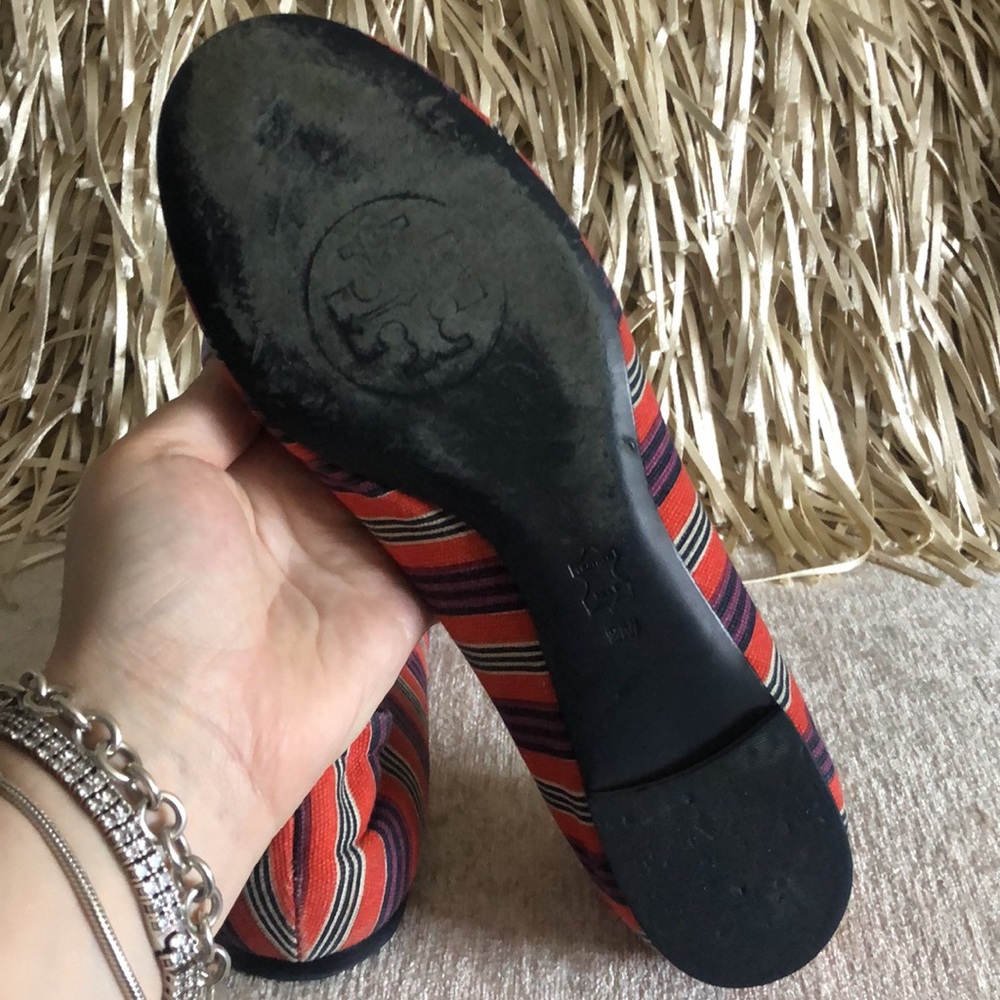 Tory Burch Reva Bauer Stripe Printed Canvas Flats - Picture 8 of 11